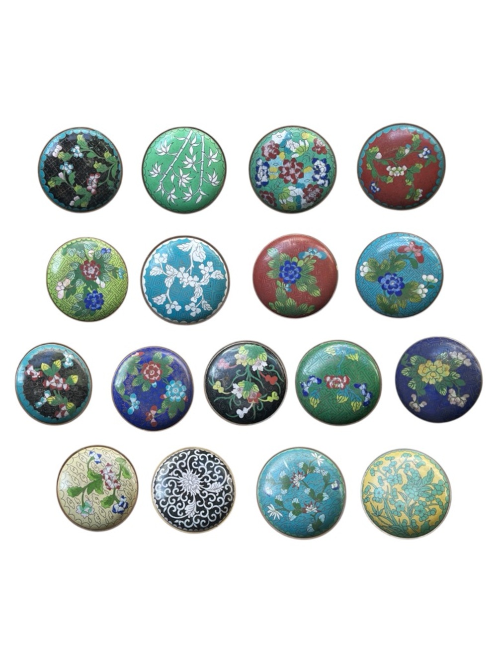 Vintage Enamel Cloisonné Trinket Dishes Plates 3.75" Blue Green, Lot of 17